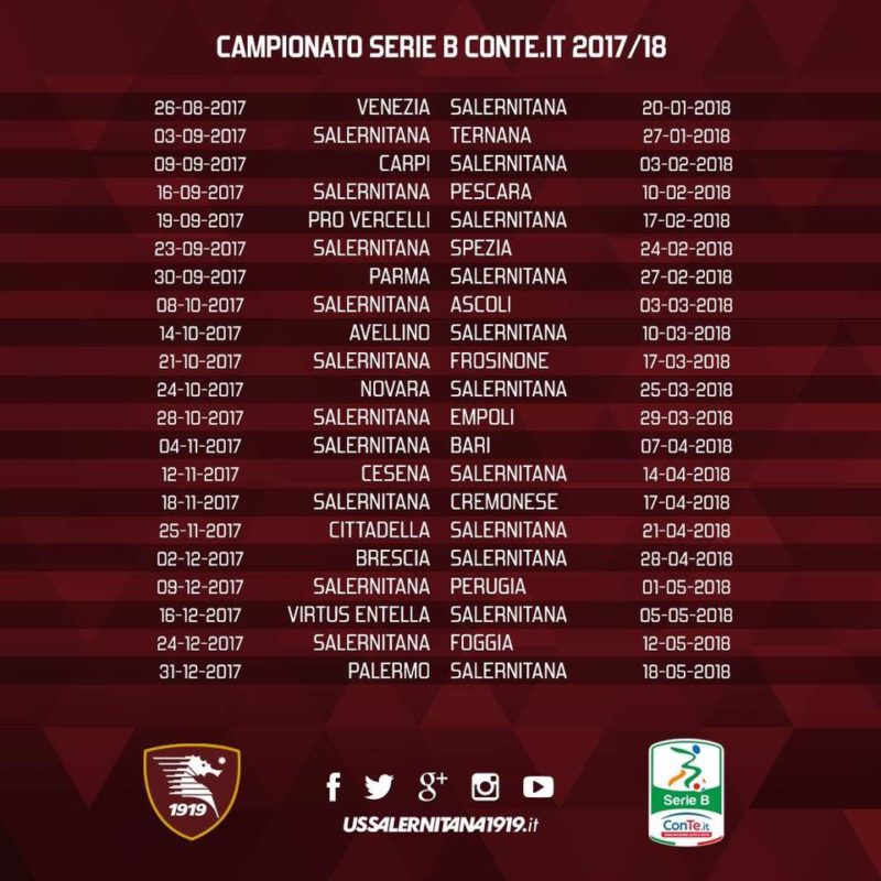 Serie B Calcio: Tutte Le Gare Della Salernitana